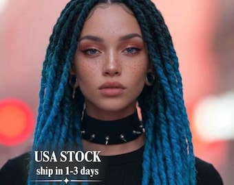 30 DE Black to Azure Blue Crochet Synthetic Dreads with Loose Ends