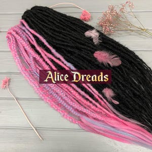 Valentine&#39;s Day Gift Set, Dreadlock Extensions, Crochet Synthetic Dreads, Black and Pink Ombre, Long Double-Ended Dreads DE