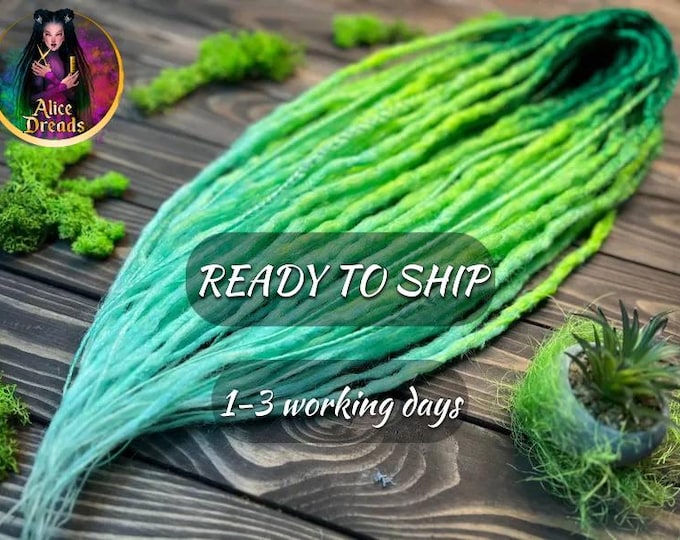 35 SE Green Dreadlock Extensions, Crocheted Synthetic Single Dreads (55-60cm) Loose Ends
