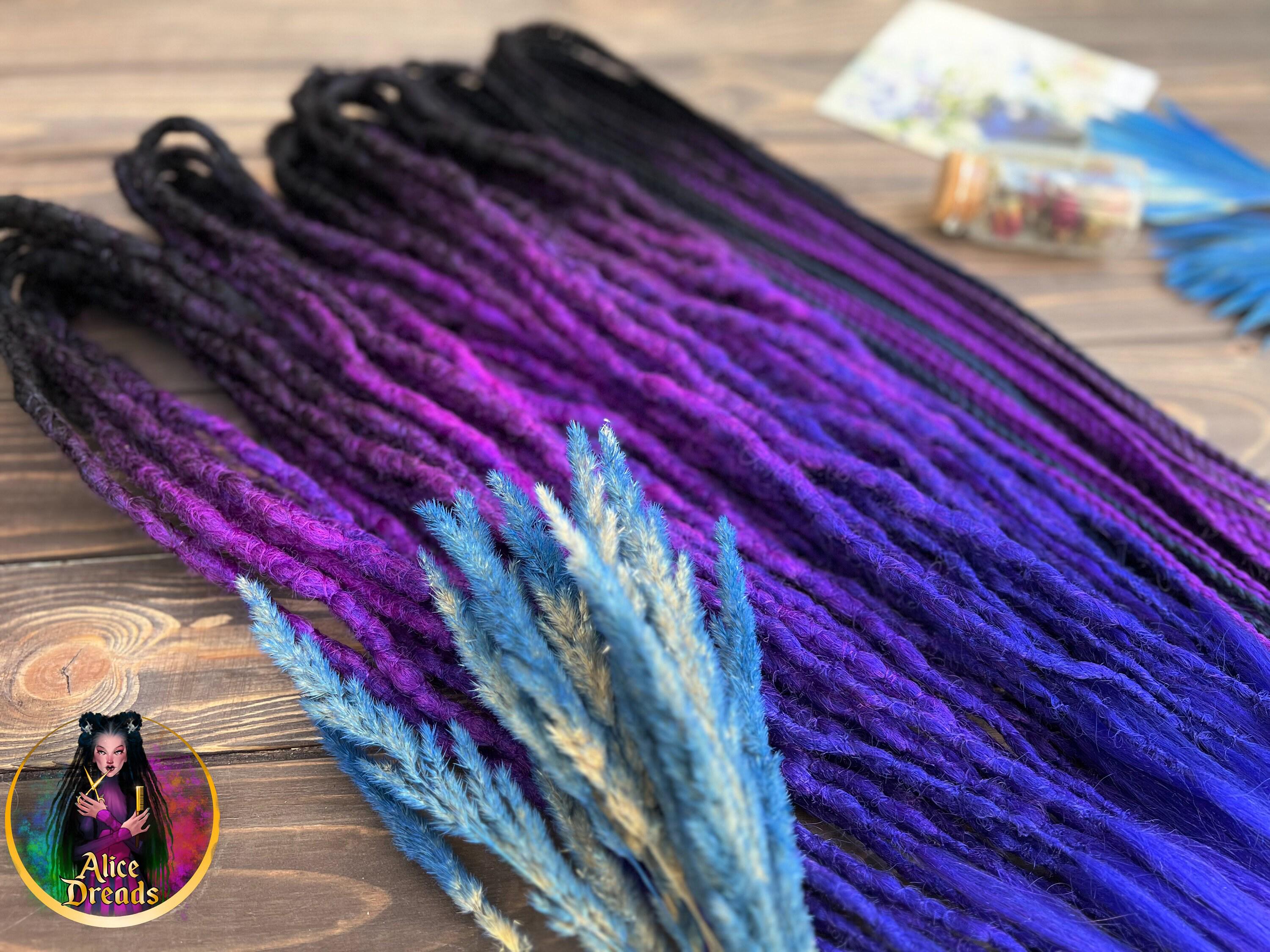 Wool Dreads DE about 26-28 inches long. This is a full head set purple and blue Amazon.com : KRALER 24 Inch Mixed DE Dreadlock Extensions  main image 2