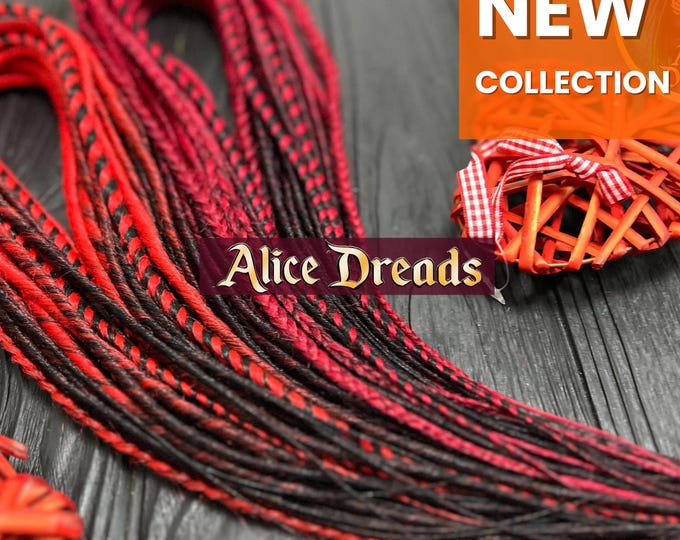 Red Black Ombre Thin Synthetic Dreadlocks: Braided DE or SE Dreads with twists