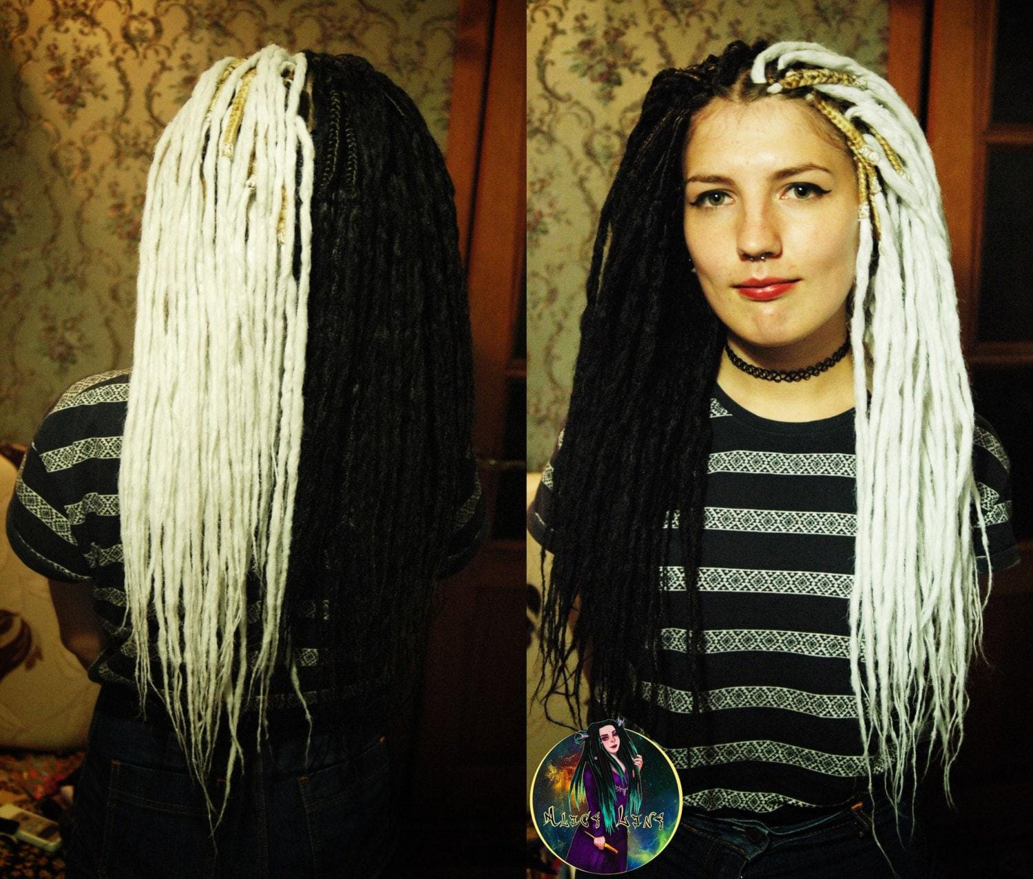 Black & White Crochet Dreadlock Extensions - Split Dreads - Etsy display picture 2