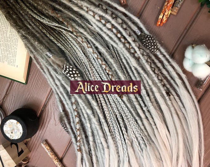 Light Brown to Gray Synthetic Double Ended Dreads: Custom Accent Dreads