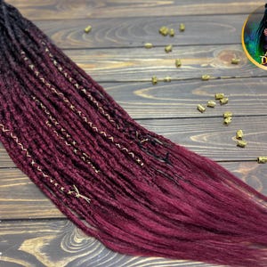 Crochet Synthetic Double Ended Dreads: Black to Burgundy Ombre with Gold accents image 3