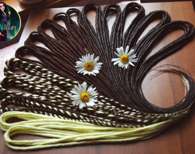 Brown & Yellow Synthetic Double Single Ended Dreads – Bohemian Hair Extensions  "Chamomile"