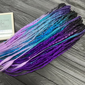 Synthetic dreads, Hair extensions, Double ended dread, Ombre de dread, Synthetic dread set, Crochet deadlock extensions, Purple dreadlocks image 5