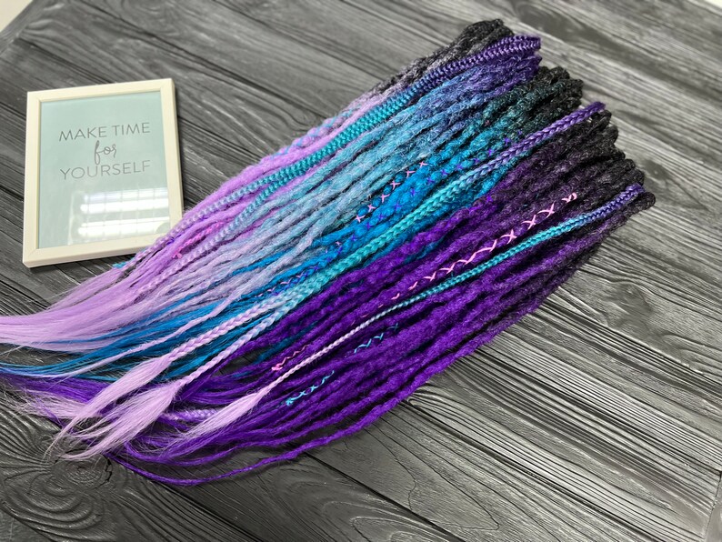 Synthetic dreads, Hair extensions, Double ended dread, Ombre de dread, Synthetic dread set, Crochet deadlock extensions, Purple dreadlocks image 5