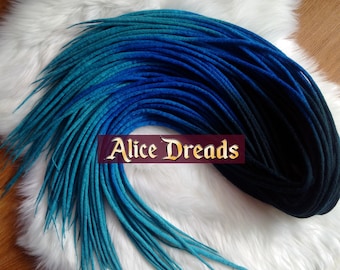 Ombre Wool Dreads: Black to Dark Blue, Double/Single Ended Hair Extensions