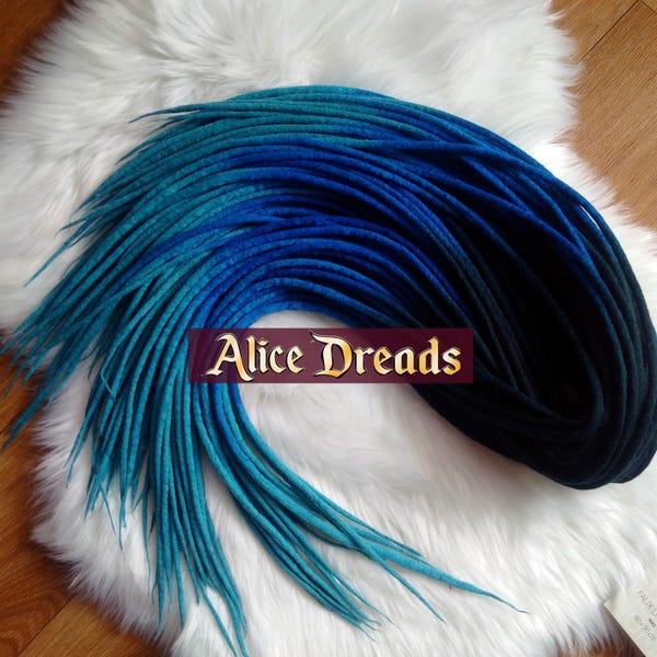 Dreads in lana sfumati: dal nero al blu scuro, extension per capelli con doppia/singola punta