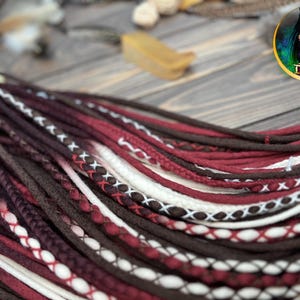 Wool Dreads Extensions: Brown Burgundy White Ombre Braids with wrapped accents image 5