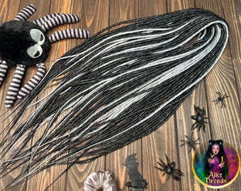 Salt Pepper Thin Twisted Synthetic Dreads: Black, Grey, Gray, Silver and White Dreadlocks