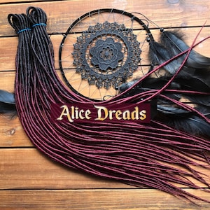 Ombre DE/SE Dread Set: Black to Burgundy Red, thin twisted Synthetic Dreadlocks hair extensions