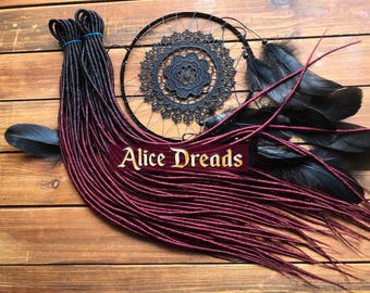 Ombre DE/SE Dread Set: Black to Burgundy Red, thin twisted Synthetic Dreads