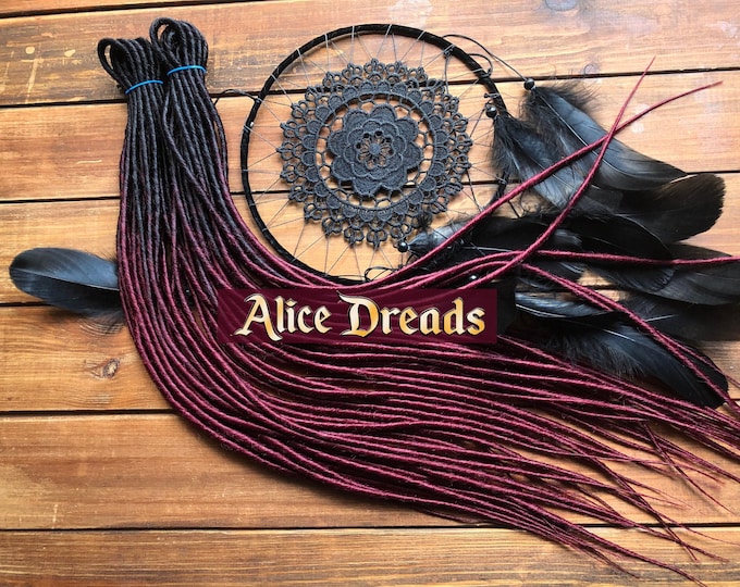 Ombre DE/SE Dread Set: Black to Burgundy Red, thin twisted Synthetic Dreads