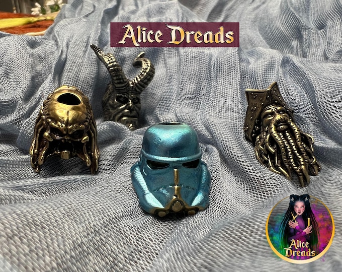 Brass Dreadlock Bead: Horned Hellboy, Alien, Stormtrooper, Pirate Braid Accessory
