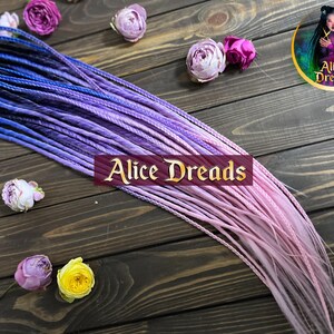 Ombre thin synthetic dreads with braids and twists &quot;Princess&quot; black to purple to pale pink blue to violet hair dreadlocks for summer