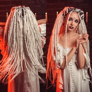 Full set of white long crochet synthetic double ended DE dreads natural dreadlocks full head hair extensions