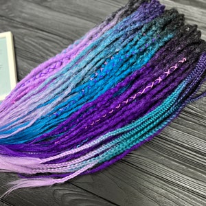 Synthetic dreads, Hair extensions, Double ended dread, Ombre de dread, Synthetic dread set, Crochet deadlock extensions, Purple dreadlocks image 8