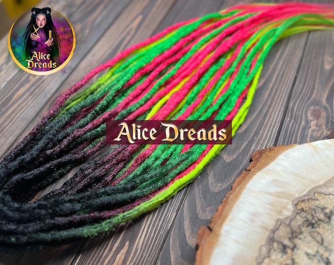 Crochet Ombre Synthetic Dreads "Party": Black to Neon Pink, Green, Yellow