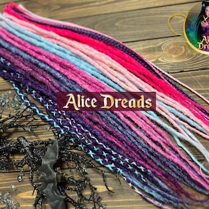 Crochet synthetic dreads &quot;Cosmic star&quot; pink blue purple accent set double ended DE dreads dreadlocks full head hair extensions party locks