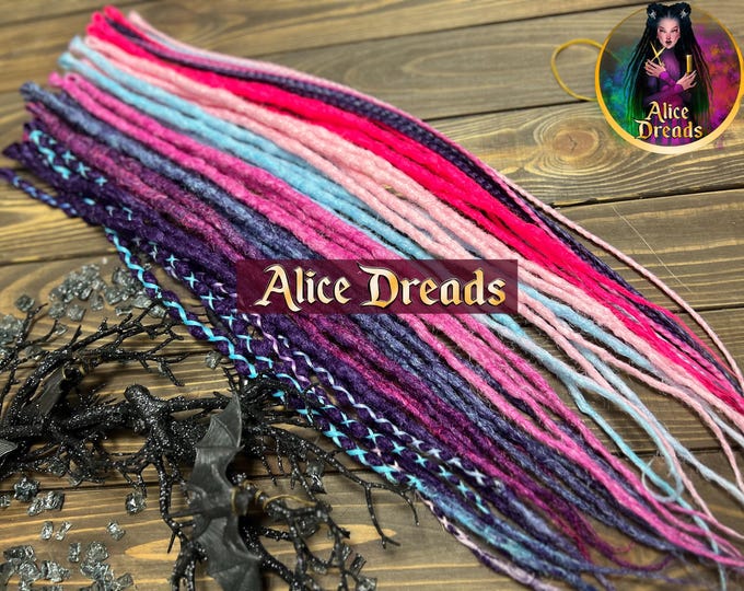 Crochet Synthetic Dreads: "Cosmic Star" Pink Blue Purple Double Ended Hair Extensions