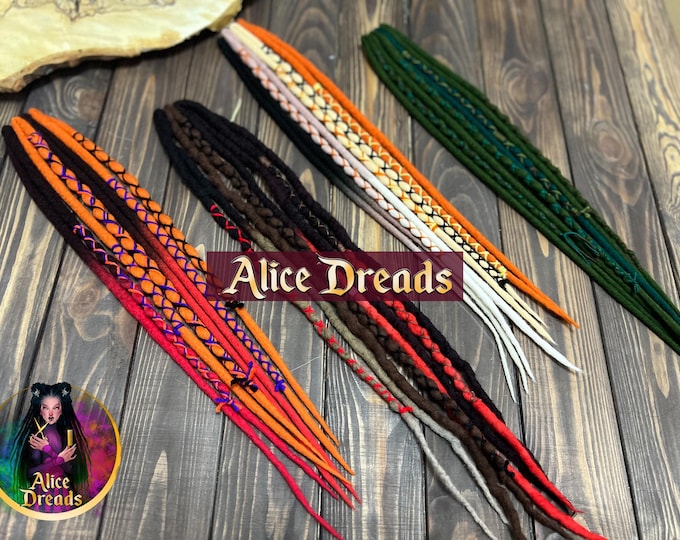 Wool Dreads on Clip: Boho Chic Hair Accessories green orange black brown natural look