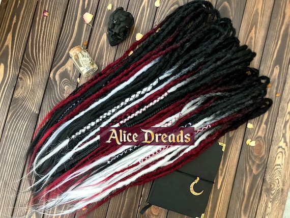 Crochet Synthetic Dreads: Ombre Black, White & Burgundy  display picture 3