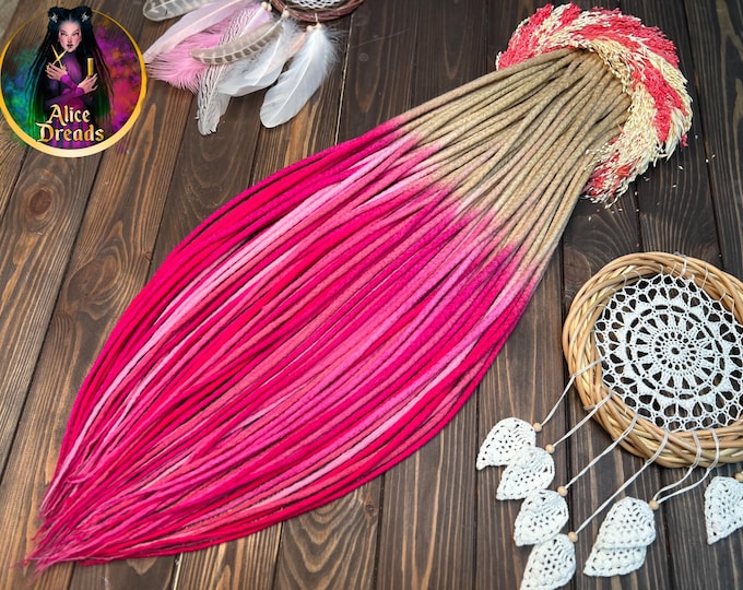 Pink Ombre Wool Dreads : Blonde to hot bright pink, pale dreadlocks