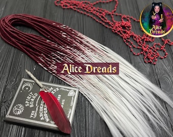 Ombre Synthetic Dreads: Burgundy dark red to White, Loose Ends