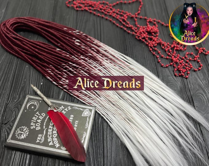 Ombre Synthetic Dreads: Burgundy dark red to White, Loose Ends