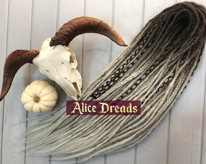 Synthetic Double Single Ended Dreads: Dark Brown to Light Gray Ombre dreadlocks