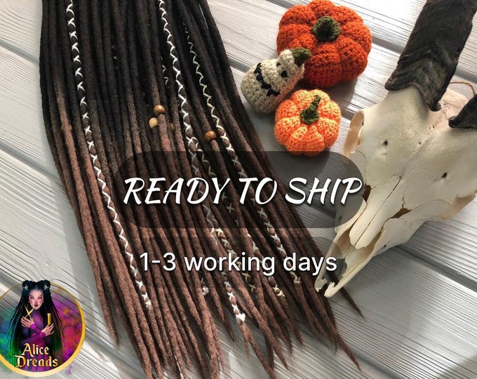 Wool Double Ended Dreads: Black to Coffee Brown Ombre dreadlocks