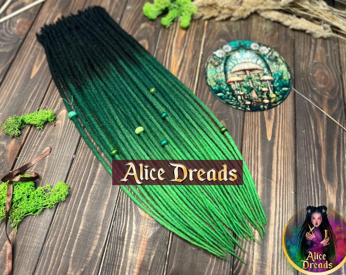 Ombre Wool Dreads: Black to Green Double Ended Hair Extensions