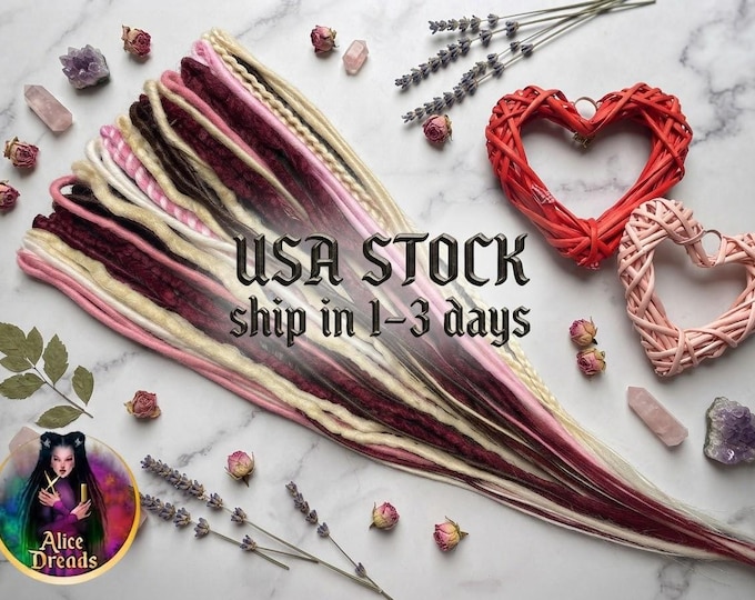 7 Clips with Synthetic Dreadlocks, Braided Hair Extensions, Blonde, Brown, Burgundy, Pink dreads