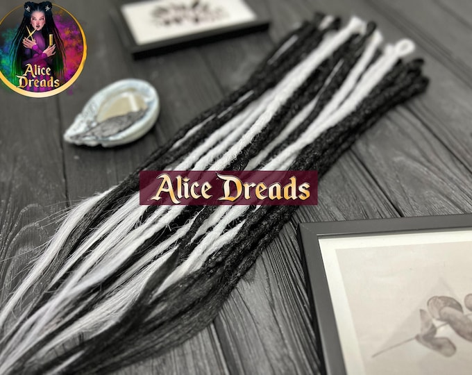 Black Silver Gray Dreadlock Extensions: Long Crochet Synthetic Dreads wispy ends