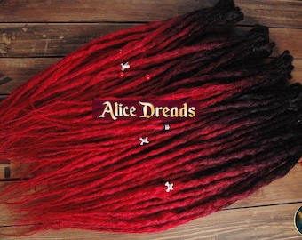 Custom Natural-Looking Synthetic Double-Ended Dreads, Accent Dreads in Black to Red Ombre