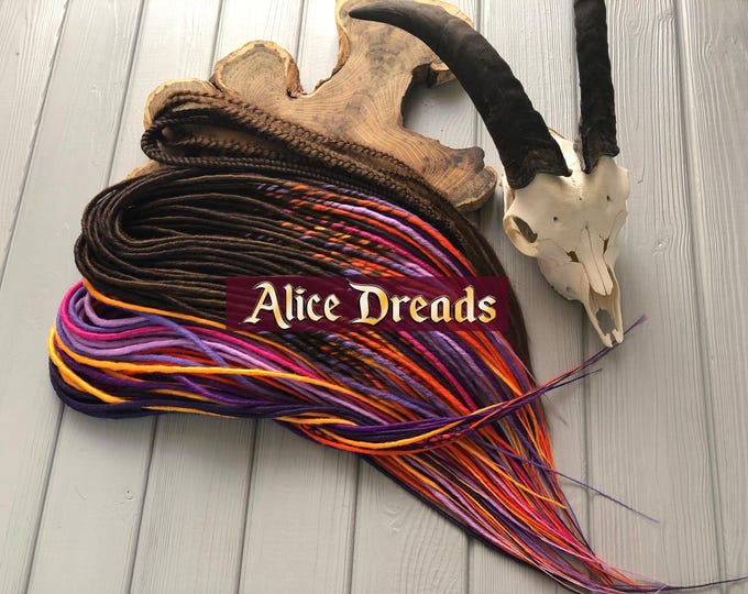 Colorful Thin Synthetic Dreads: Brown, Purple, Orange, Red, yellow, lavender, fuxia hair extensions