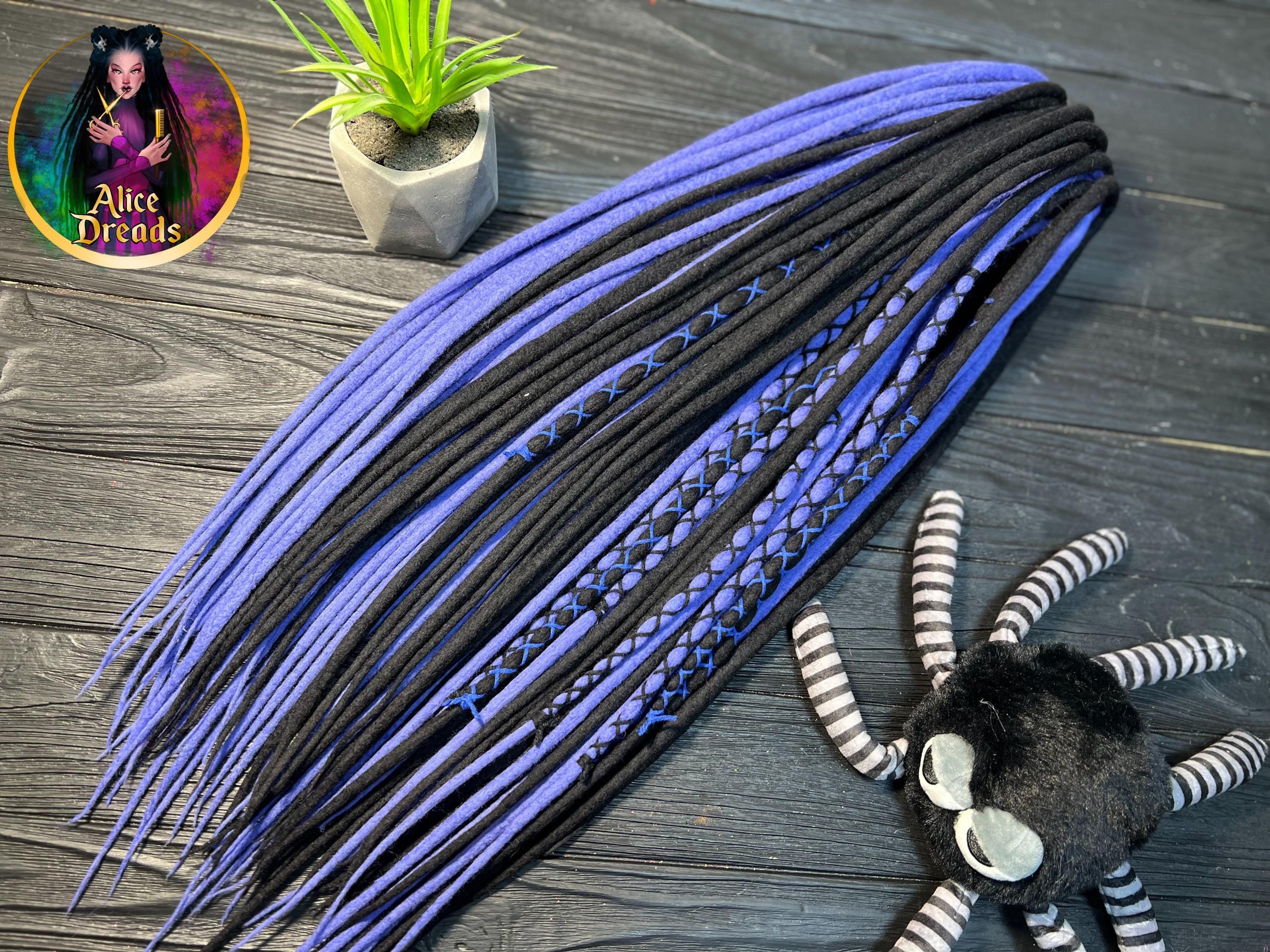 Black & Periwinkle Blue Purple Wool Dreads: Wrapped Accents 