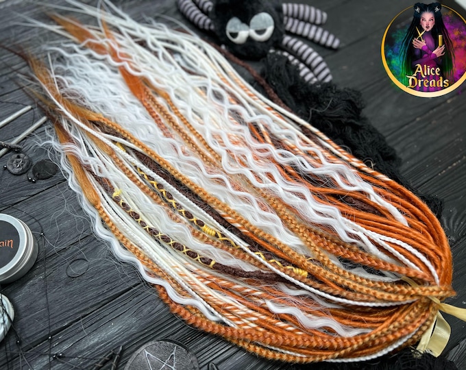 Crochet Synthetic Dreads: Brown, Ginger, White, Orange Braids & Curls Fox tail hair extensions