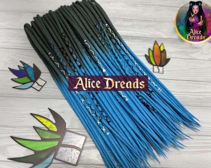 Ombre Wool Dreadlock Extensions: Gray to Blue, Single or Double Ended dreads