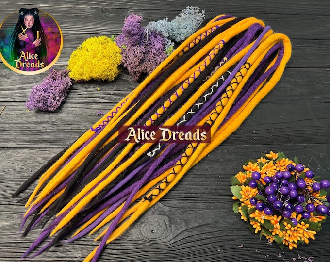 Set Purple Yellow and Black Dreadlocks Hair Extensions