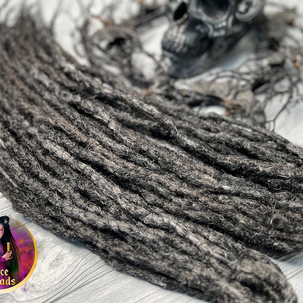 Full set of "Pepper and salt" crochet synthetic double ended DE dreads black silver gray grey natural dreadlocks full head hair extensions