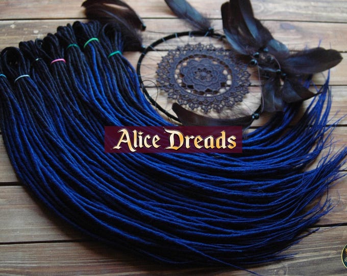 Extensions de dreadlocks en bleu foncé, ensemble complet, dreadlocks noires et bleues, par AliceDreads.