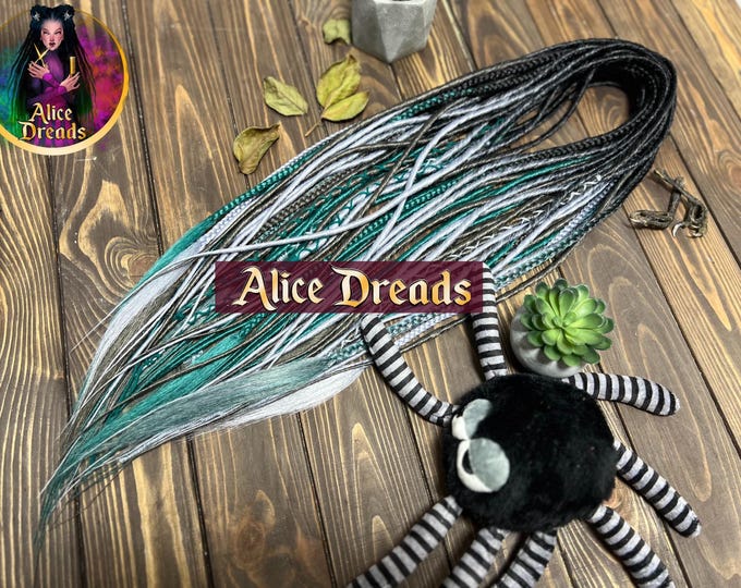 Ombre Synthetic Dreads: Black, Emerald, Grey, Silver Dreadlock Extensions