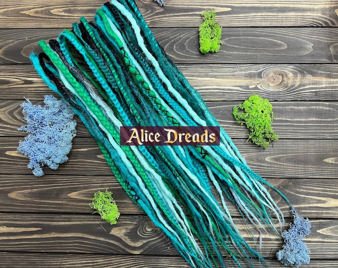 Crochet synthetic hair extensions  : Green Mint Black Ombre dreadlock Braids