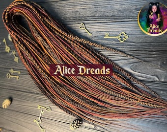 Auburn Ginger Burgundy Brown Synthetic Dreads: Thin Double/Single Ended Dreadlock Extensions