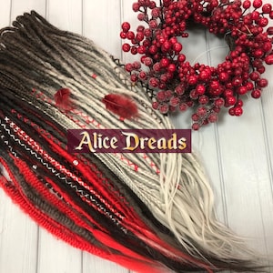 Custom dreadlocks Set of natural look synthetic double ended dreads accent dark brown silver black red grey gray twists braids