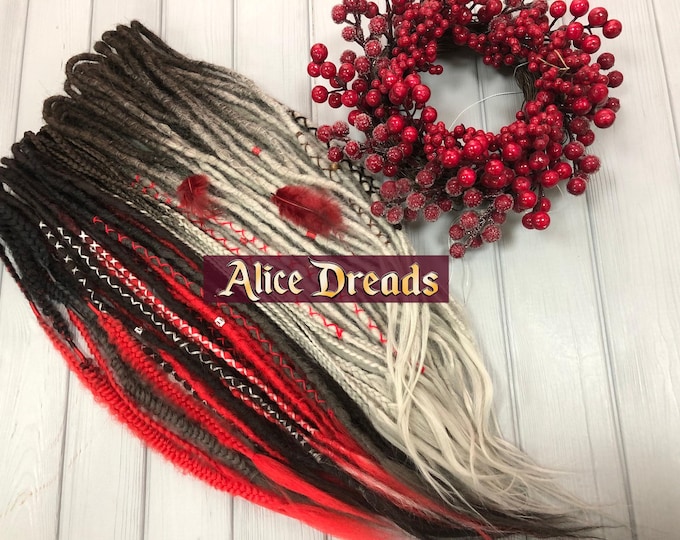 Custom Synthetic Dreadlocks: Dark Brown, Silver, Red, Grey, Black, Grey Braids