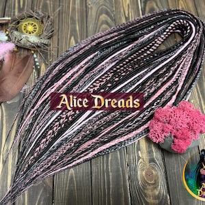 Dark Brown & Pastel Pink  Synthetic Dreads – Boho Double Ended or Single Ended Dreadlock Extensions, Festival Hair, Soft Crochet Faux Locs
