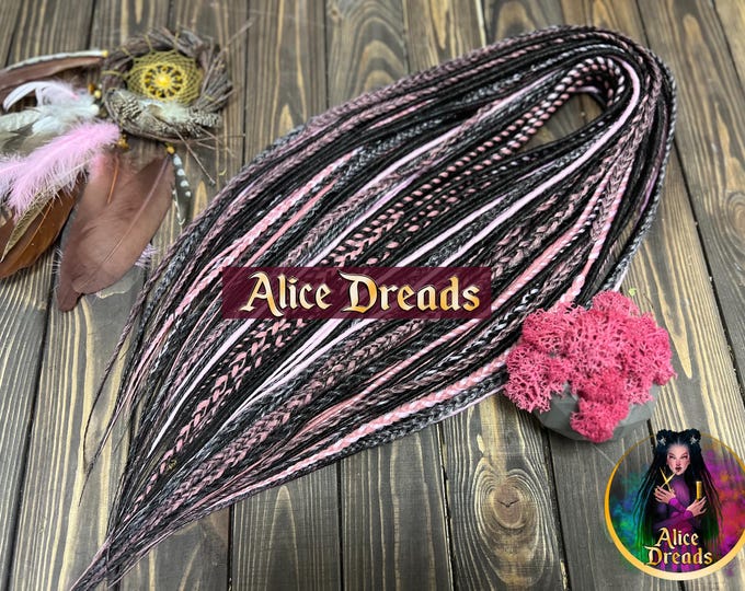 Dark Brown & Pastel Pink Synthetic Dreads: Double or Single Ended Dreadlock Extensions, Faux Locs